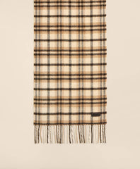 Plaid Camel Hair Windowpane Fringed Scarf