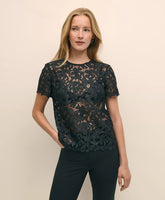 Relaxed Short-Sleeve Semi-Sheer Lace Top