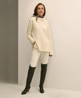 Relaxed Wool-Blend Foldover Snap Collar Sweater