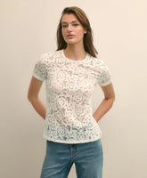 Semi-Sheer Short-Sleeve Top in Floral Lace