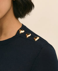 Silk-Viscose Shadow Stripe Heart-Button Sweater