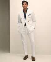 Slim Fit Cotton-Linen Herringbone Single-Pleat Suit Pants