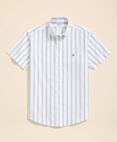 Stretch Cotton Non-Iron Oxford Polo Button Down Collar, Striped Short-Sleeve Shirt