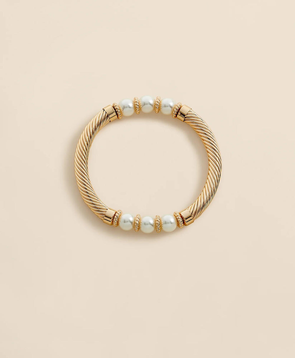 Stretch Faux-Pearl Bracelet with Gold-Plated Rope Detail