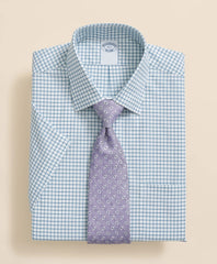 Stretch Supima® Cotton Non-Iron Broadcloth Ainsley Collar, Windowpane Short-Sleeve Dress Shirt