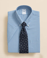 Stretch Supima® Cotton Non-Iron Broadcloth Polo Button-Down Collar, Checked Short-Sleeve Dress Shirt
