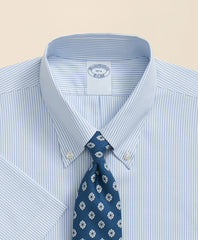 Stretch Supima® Cotton Non-Iron Polo Button Down Collar, Mini Stripe Short-Sleeve Dress Shirt