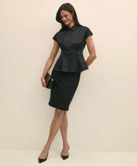 Supima® Cotton Sateen Pleated Peplum Shirt