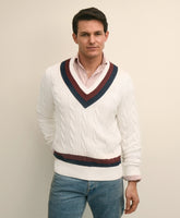 Vintage-Inspired Tennis V-Neck Sweater in Supima® Cotton