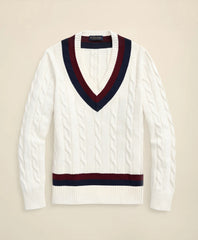 Vintage-Inspired Tennis V-Neck Sweater in Supima® Cotton