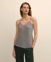 V-Neck Glen Plaid Print Camisole in Washable Silk Charmeuse