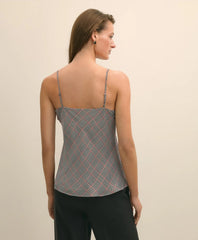 V-Neck Glen Plaid Print Camisole in Washable Silk Charmeuse