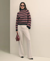 Wool Blend Funnel-Neck Fair Isle Sweater