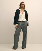Wool Blend Pleated Herringbone Wide-Leg Pant