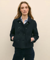 Wool Cropped Peacoat With Sweater Collar