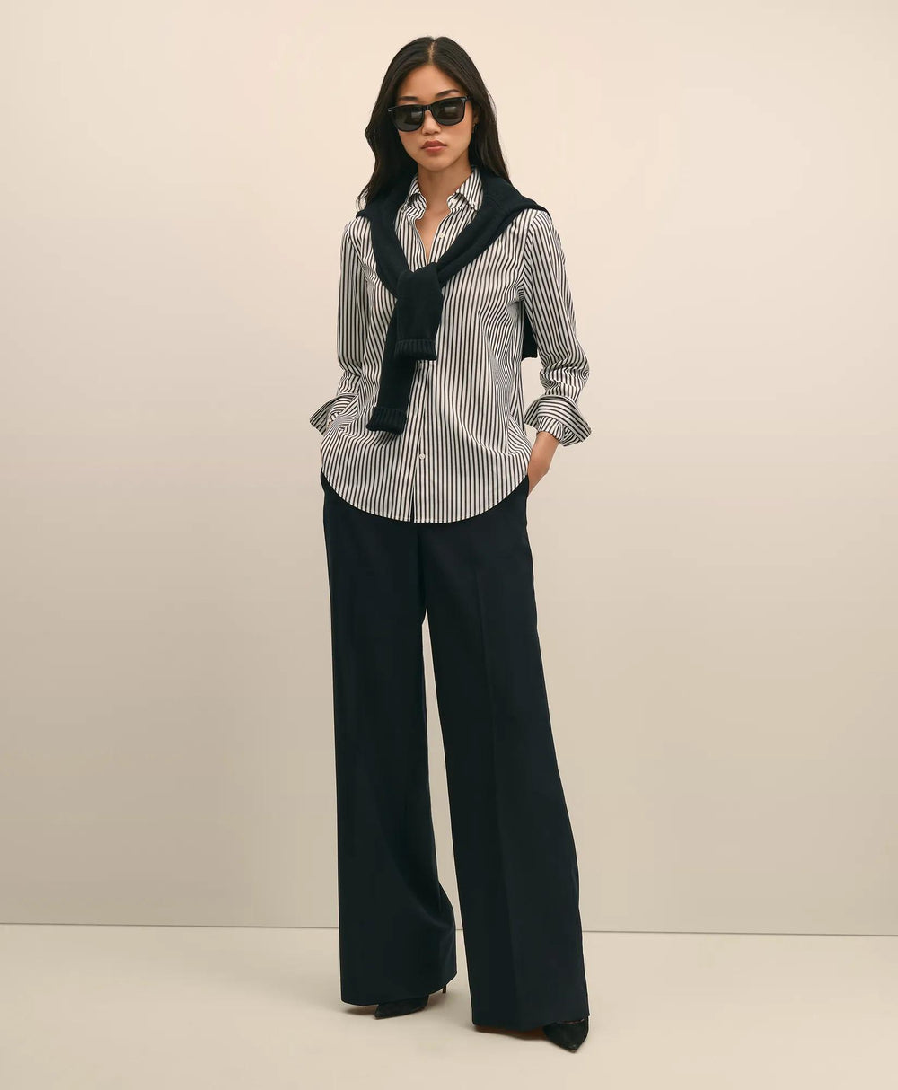 Wool Flannel High Waisted Wide-Leg Pant