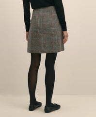 Wool Multi-Check Wrap Mini Skirt