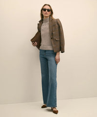 Wool Pointelle Open Knit Mock Neck Sweater