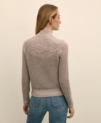 Wool Pointelle Open Knit Mock Neck Sweater