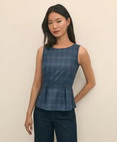 Wool-Silk Blend Sleeveless Plaid Peplum Top
