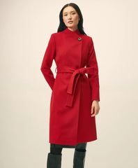 Wrap Coat in Water-Repellent Brushed-Twill Wool