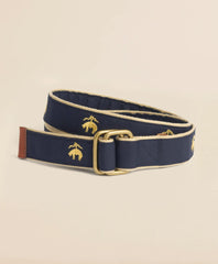 Embroidered Leather Tab D-Ring Belt