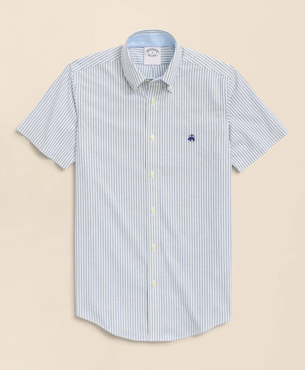 Stretch Non-Iron Oxford Button-Down Collar, Bengal Stripe Short- Sleeve Sport Shirt