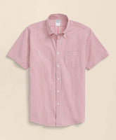 Washed Cotton Seersucker Button-Down Collar, Stripe Short-Sleeve Sport Shirt