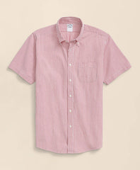 Washed Cotton Seersucker Button-Down Collar, Stripe Short-Sleeve Sport Shirt