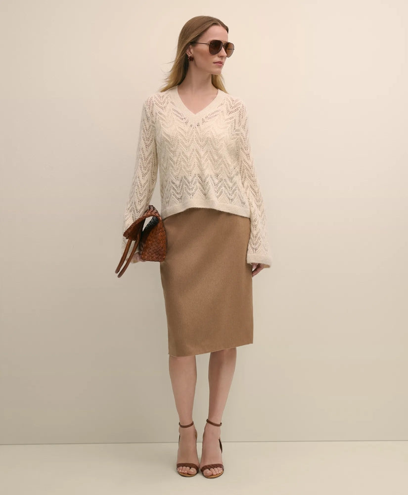 Alpaca-Wool Blend Pointelle Bell-Sleeve Sweater