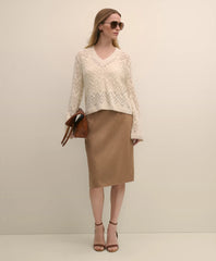Alpaca-Wool Blend Pointelle Bell-Sleeve Sweater