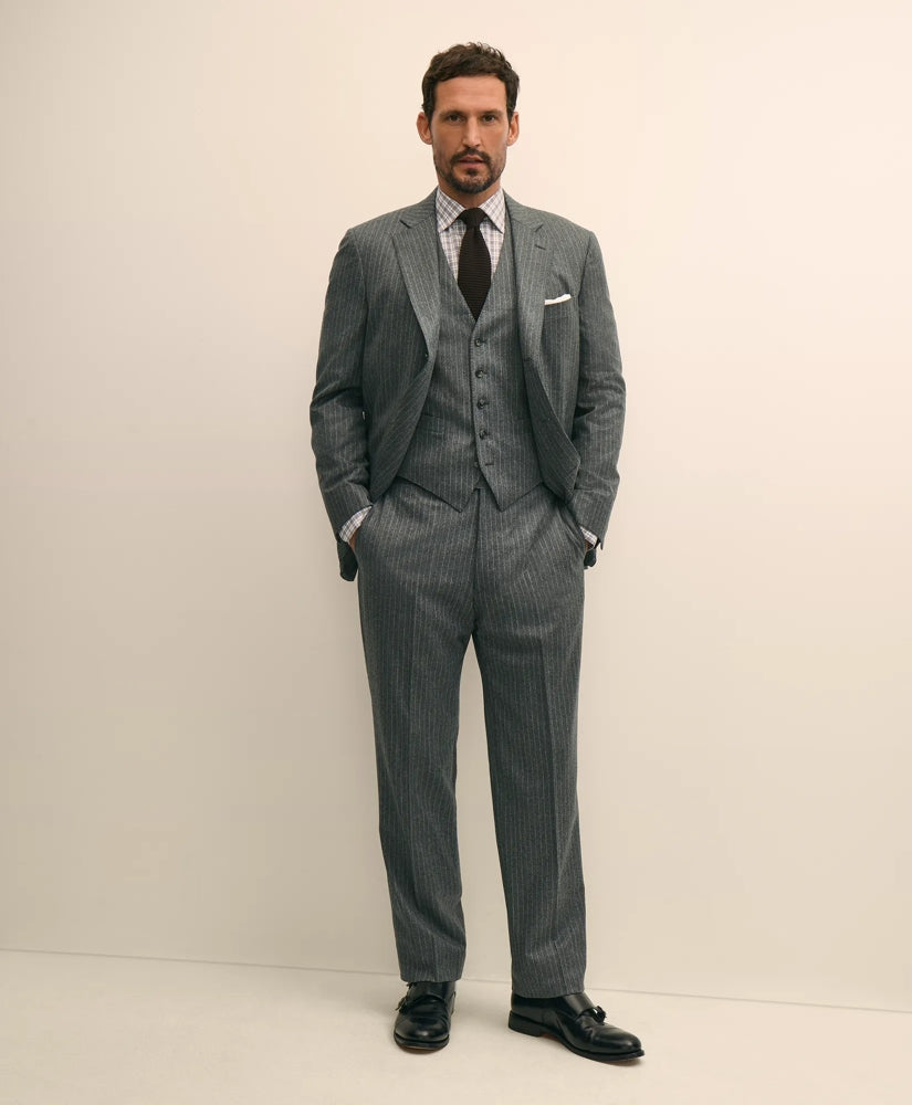 Archive Pinstripe Vest in Wool Flannel