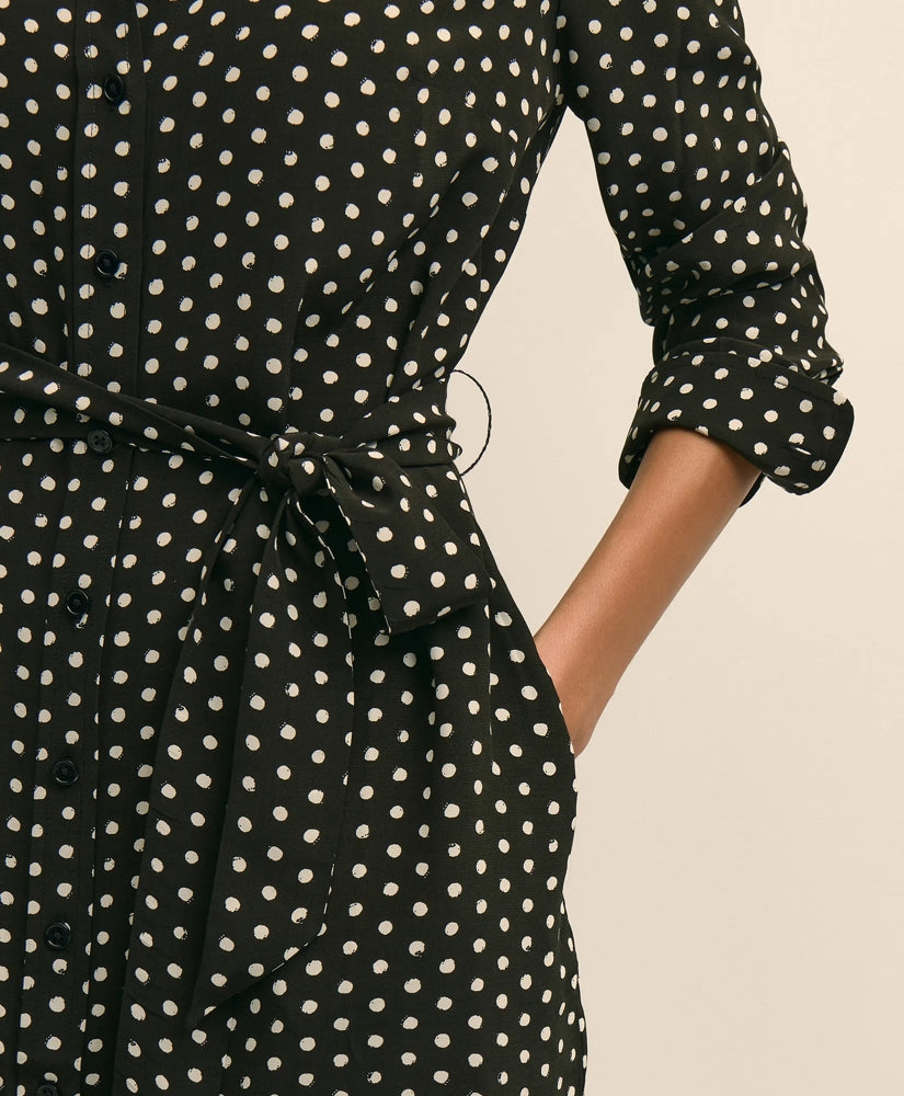 Belted Dot-Print Shirt Dress