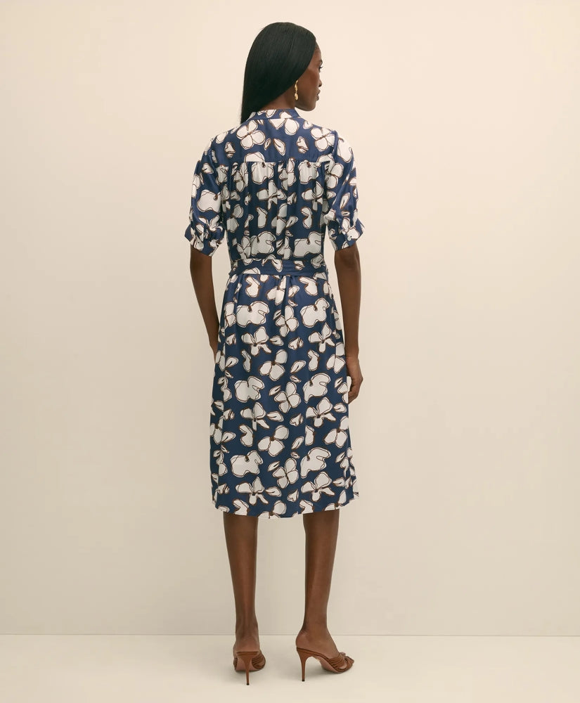 Belted Modal Shirt Dress in Abstract Floral Print