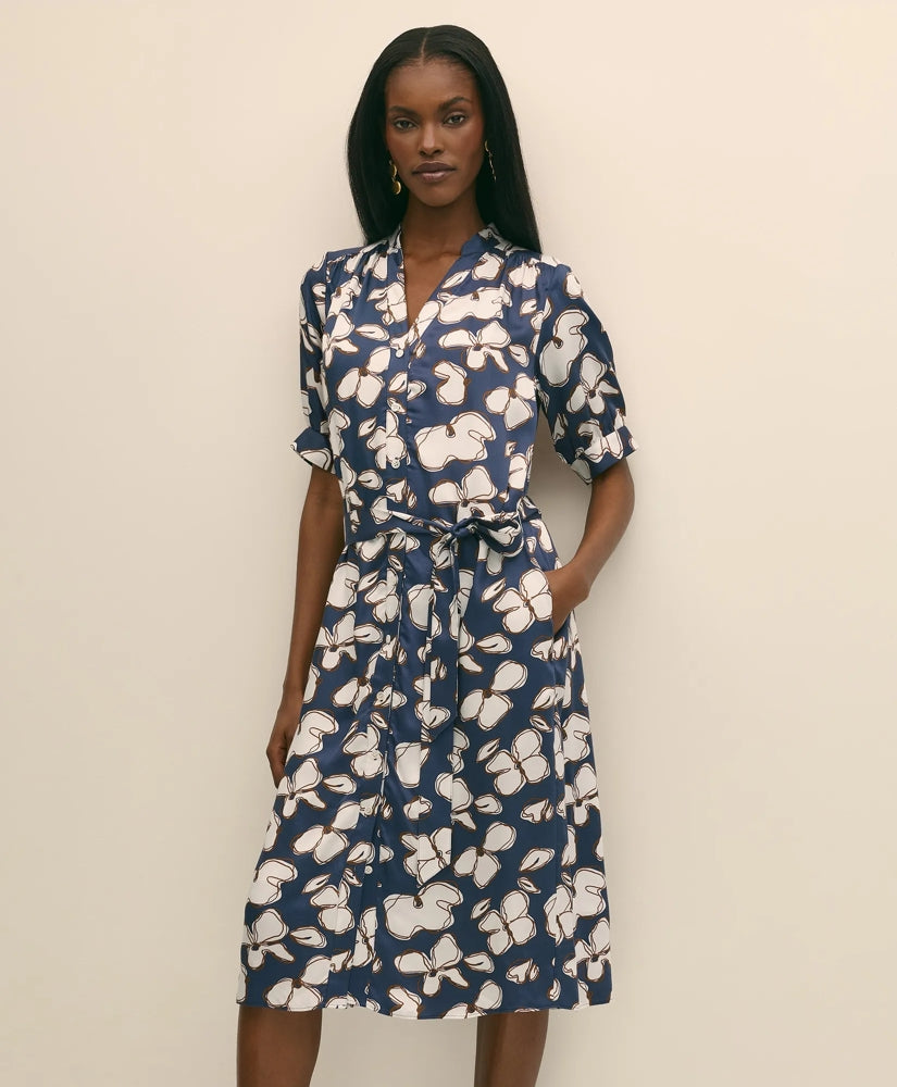 Belted Modal Shirt Dress in Abstract Floral Print