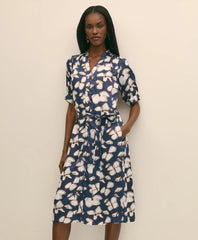 Belted Modal Shirt Dress in Abstract Floral Print