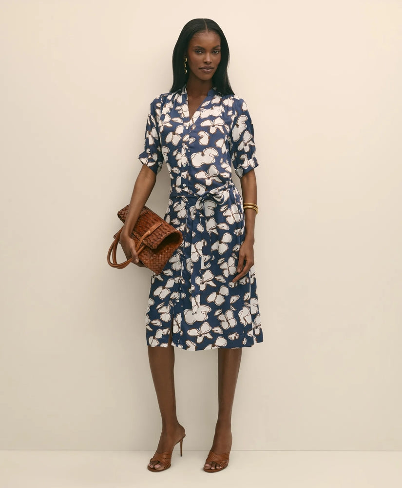 Belted Modal Shirt Dress in Abstract Floral Print