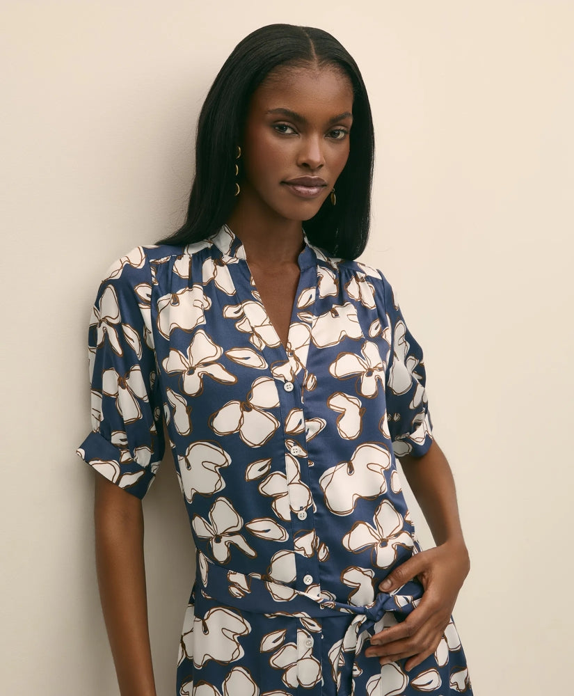 Belted Modal Shirt Dress in Abstract Floral Print