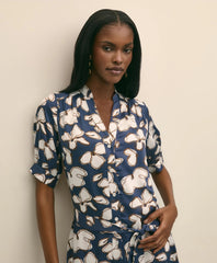 Belted Modal Shirt Dress in Abstract Floral Print