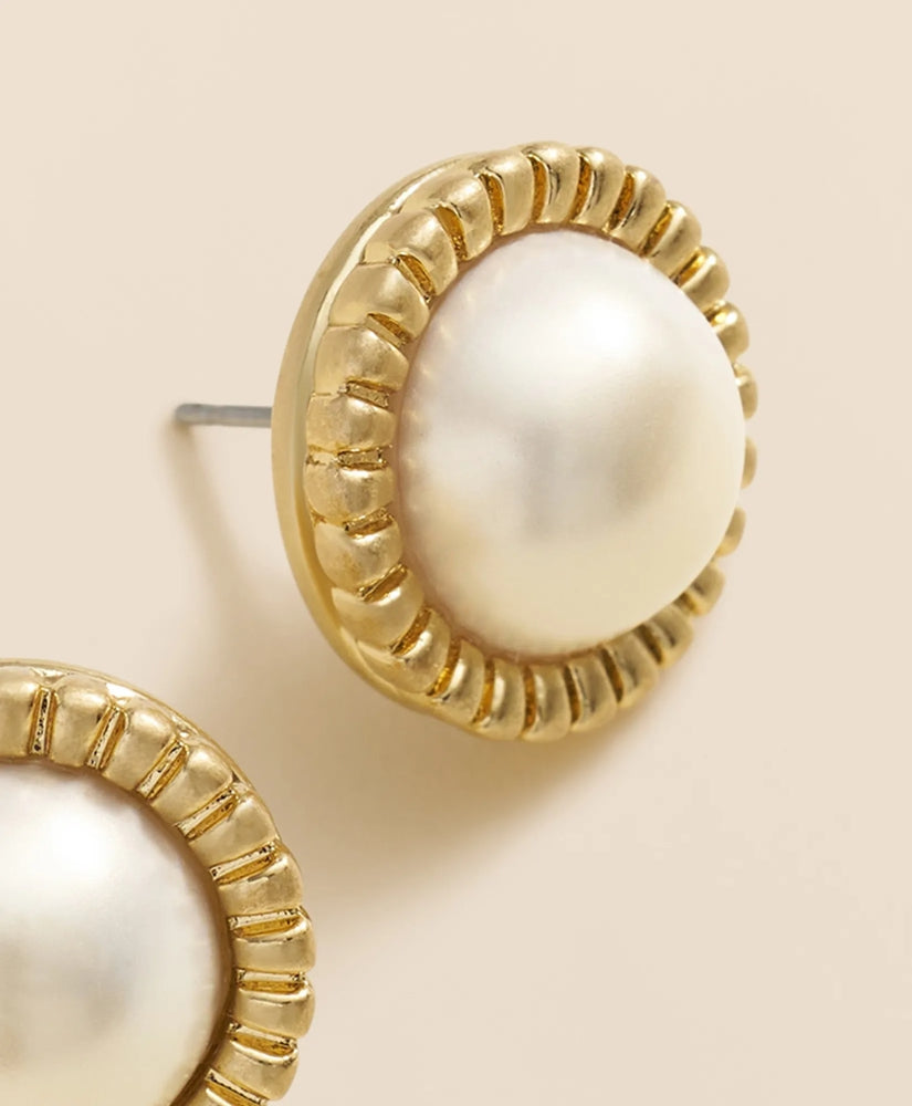 Bezel Frame Faux-Pearl Stud Earrings