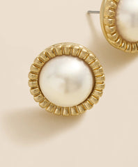 Bezel Frame Faux-Pearl Stud Earrings