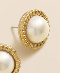 Bezel Frame Faux-Pearl Stud Earrings