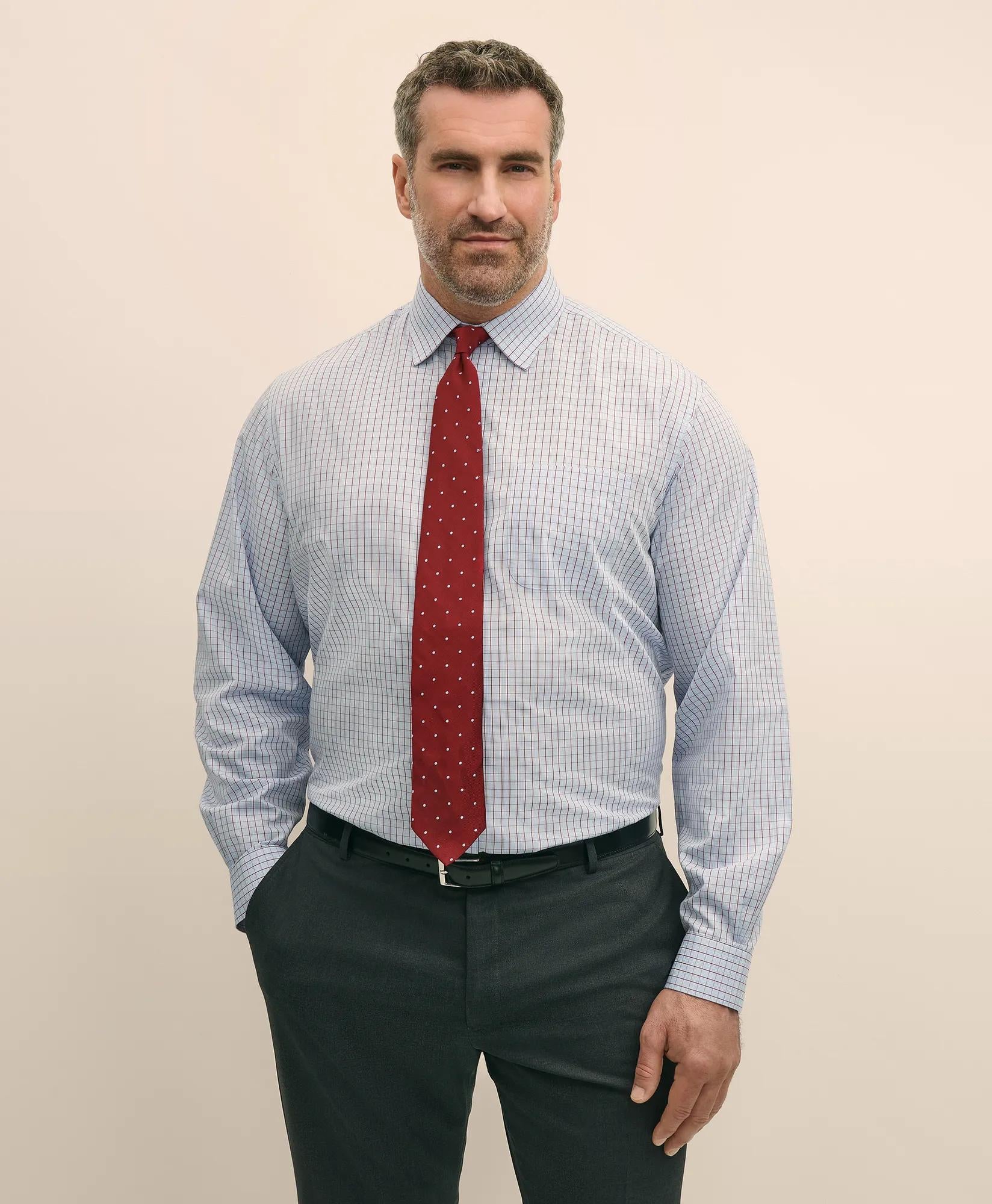 Big & Tall Stretch Cotton Broadcloth Non-Iron Ainsley Collar Glen Plaid, Dress Shirt