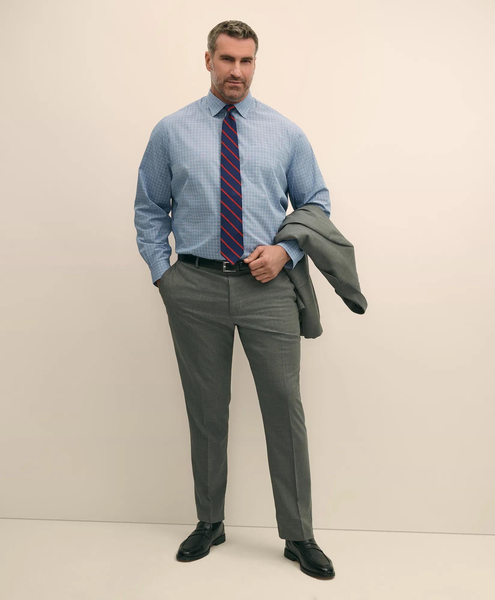 Big & Tall Stretch Cotton Broadcloth Non-Iron Ainsley Collar Windowpane, Dress Shirt