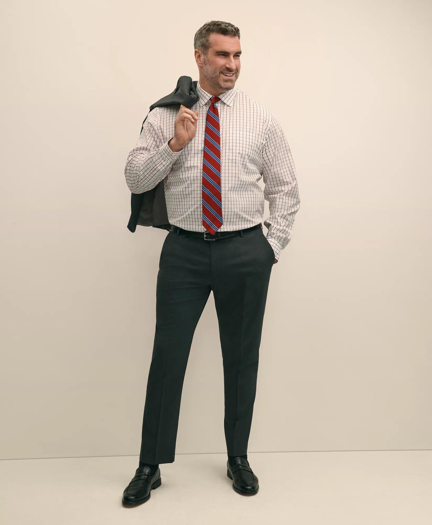 Big & Tall Stretch Cotton Broadcloth Non-Iron Ainsley Collar, Windowpane Dress Shirt
