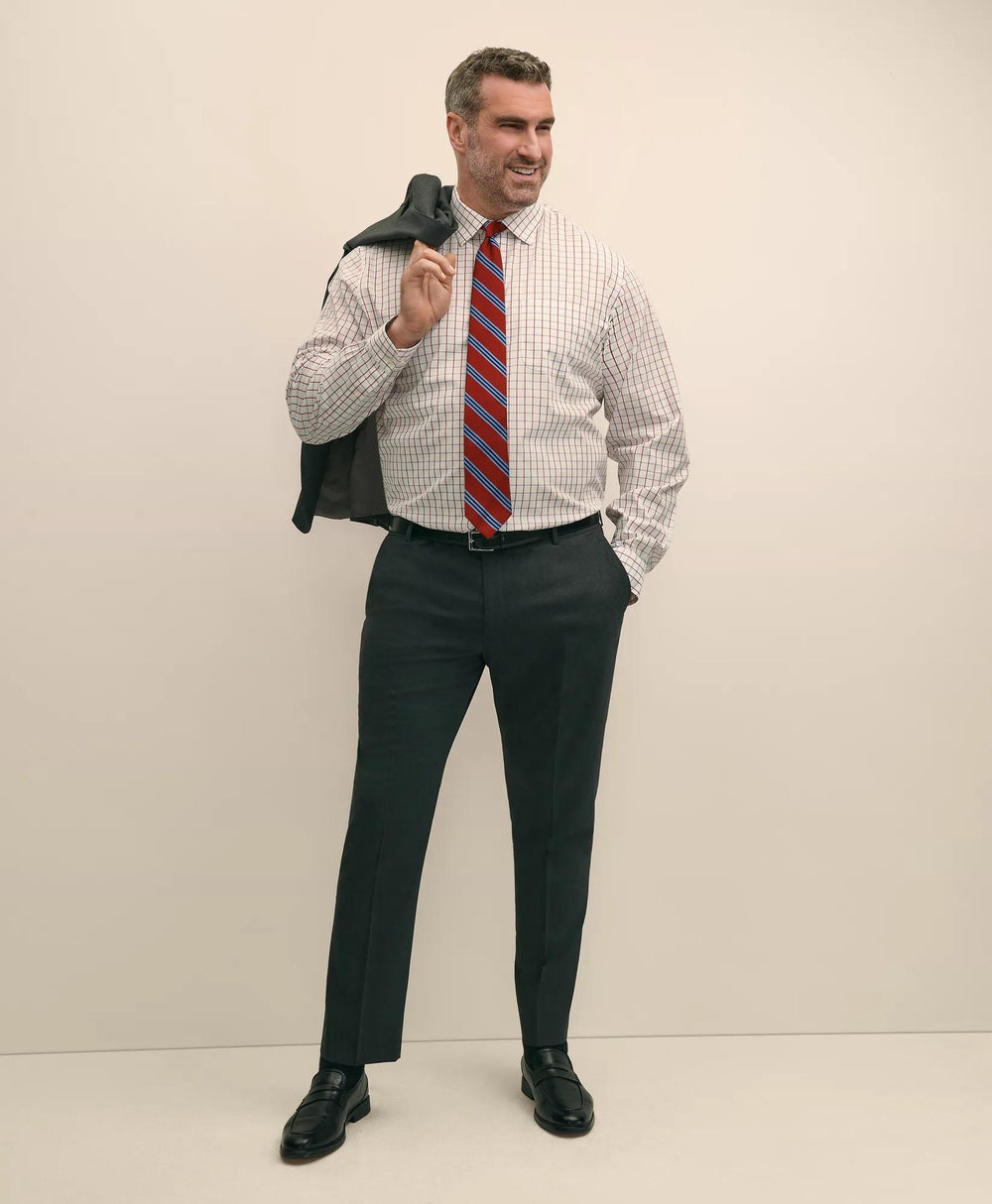 Big & Tall Stretch Cotton Broadcloth Non-Iron Ainsley Collar, Windowpane Dress Shirt