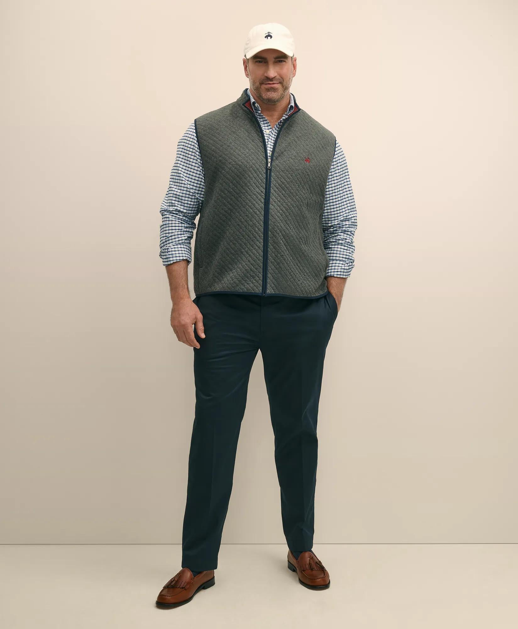 Big & Tall Stretch Cotton Non-Iron Oxford Polo Button Down Collar, Checked Shirt