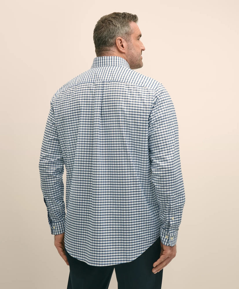 Big & Tall Stretch Cotton Non-Iron Oxford Polo Button Down Collar, Checked Shirt