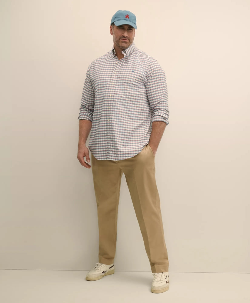 Big & Tall Stretch Cotton Non-Iron Oxford Polo Button Down Collar, Checked Shirt