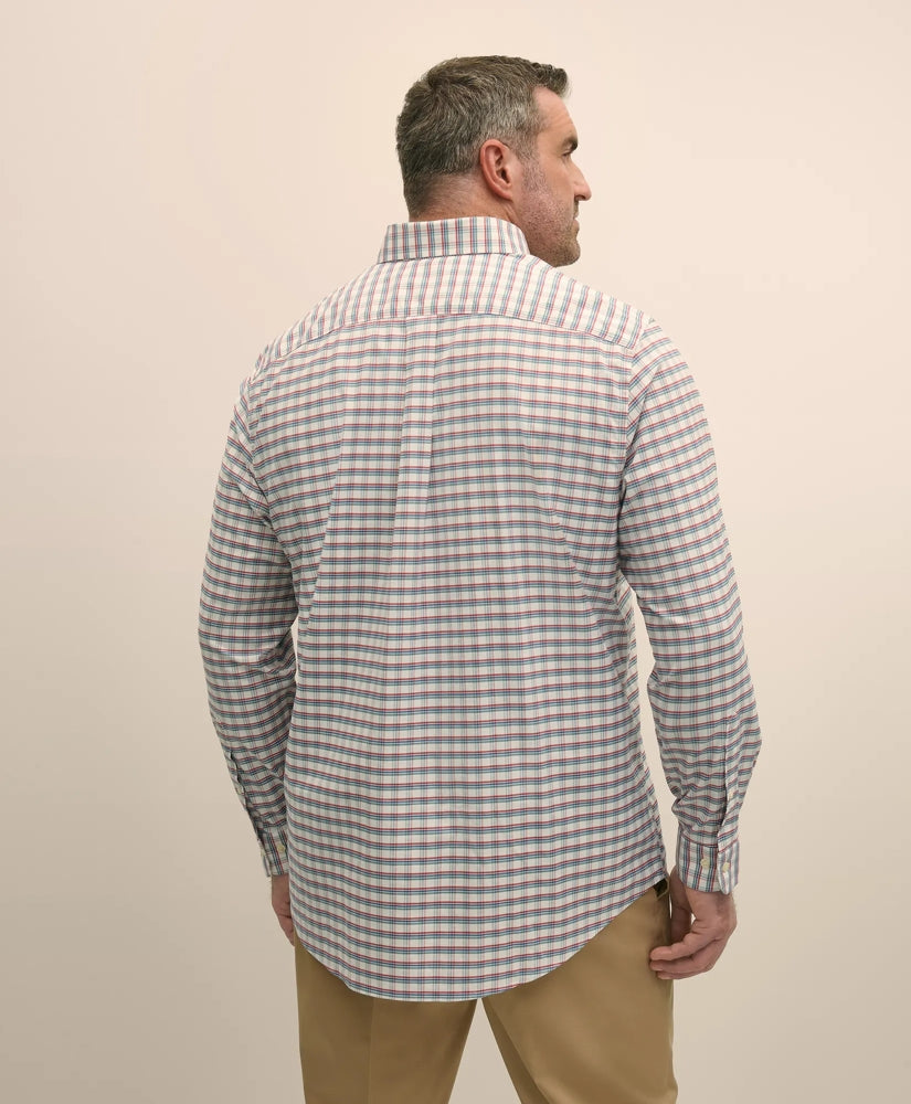 Big & Tall Stretch Cotton Non-Iron Oxford Polo Button Down Collar, Checked Shirt